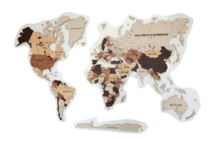Многоуровневая карта мира из дерева на стену «Sandy Dawn» с толщинами: 4мм, 6мм, 8мм.